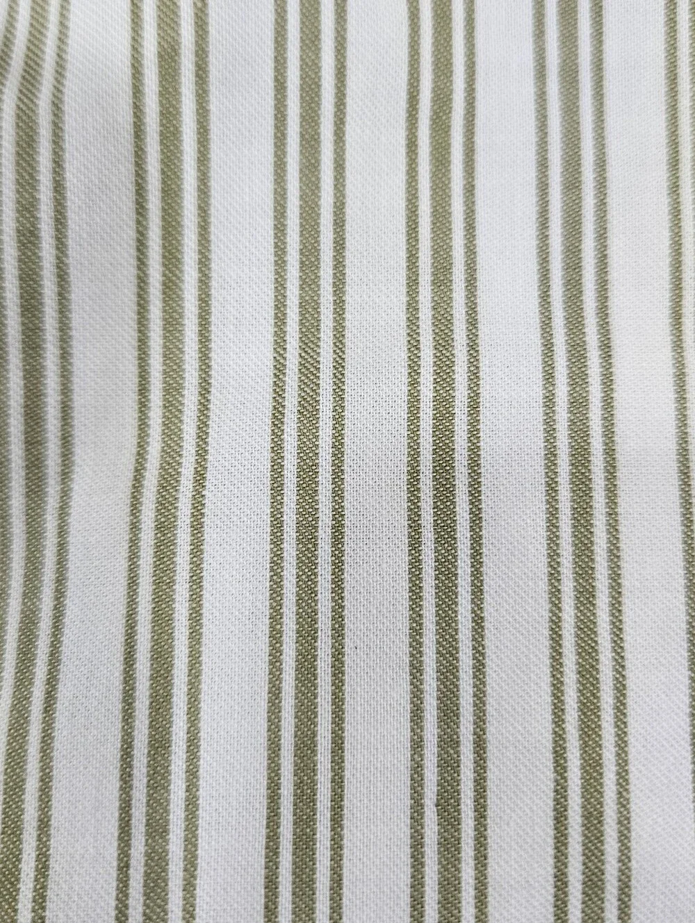 VTG Pottery Barn Olive Green Cream Ticking Stripe KING Fitted Sheet Cotton 2007